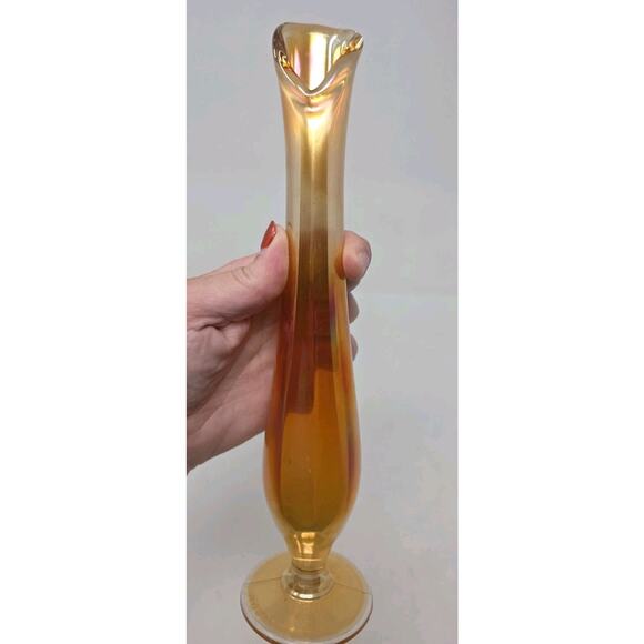 Vintage Swung Carnival Glass Vase Marigold Orange 12" - Picture 8 of 14